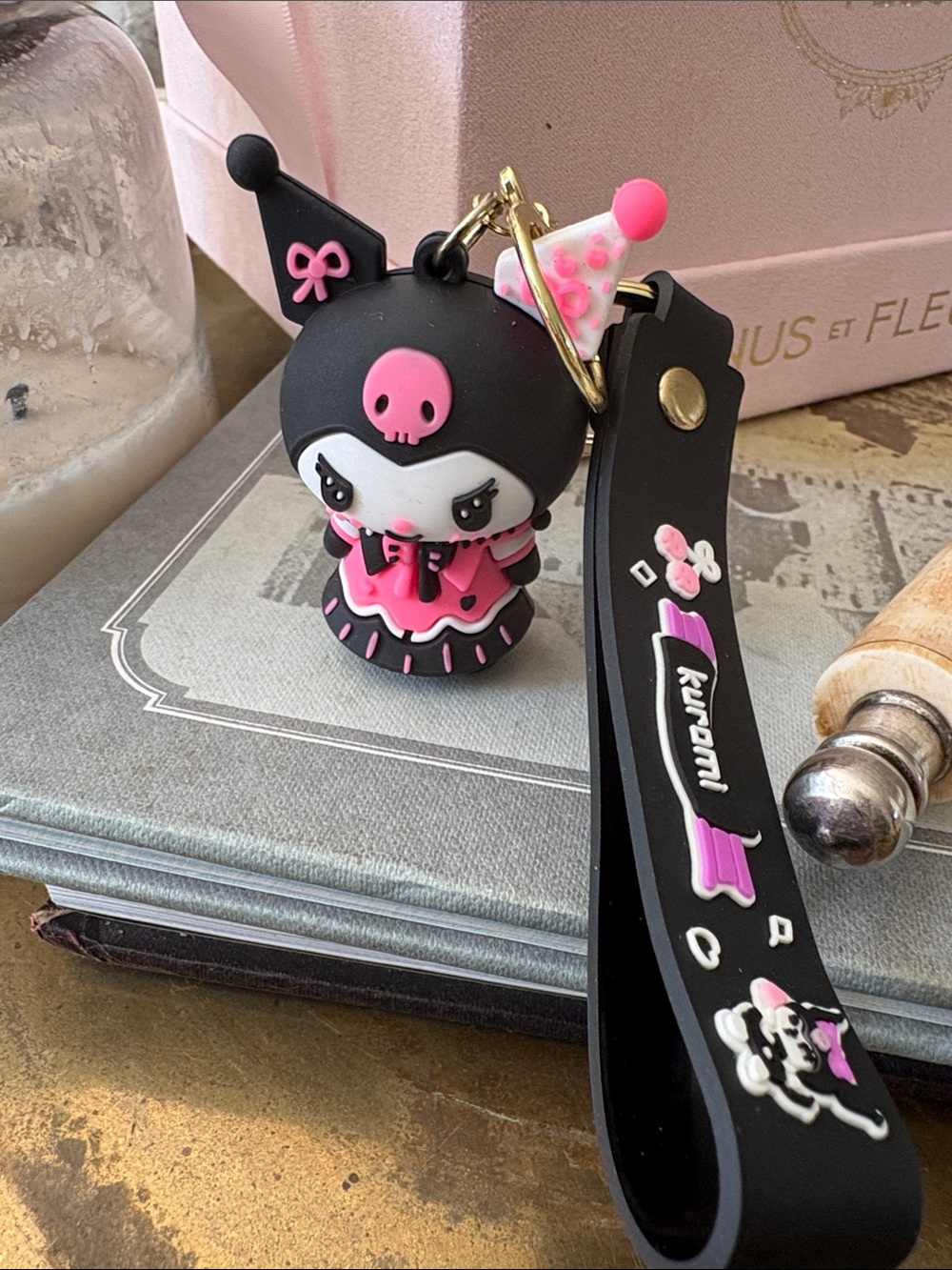 Kuromi Style Kawaii Aimee Bunny Keychain Cute Pink Gothic cartoon Bag Charm